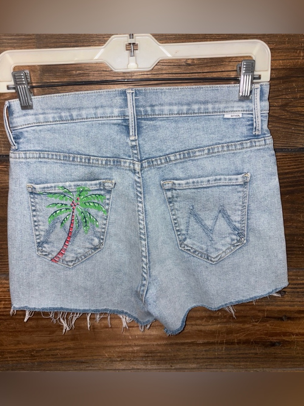 MOTHER Light Blue Distressed Denim Shorts “Rascal Fray” - Picture 3 of 6